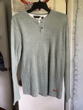 Mens Long-Sleeve Henley Shirt in Light Sage. Outpost Makers from Buckle